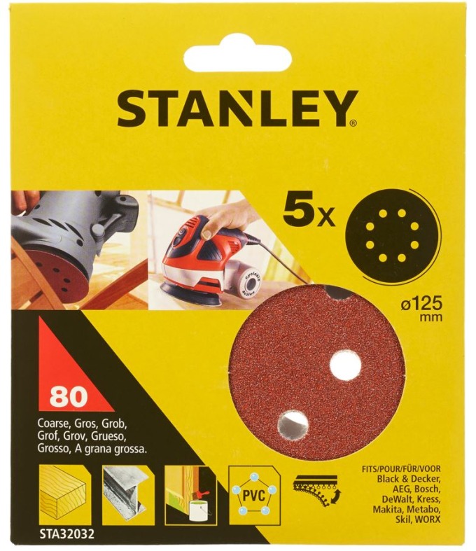 STA32032 STANLEY BRUSNÉ PAPÍRY PRO EXCENTRICKOU BRUSKU 125MM, P80, 5 KS