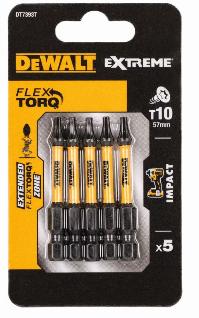 DT7393T DeWALT Sada bitů 5 ks, 57MM, TORX 10, EXTREME Torsion