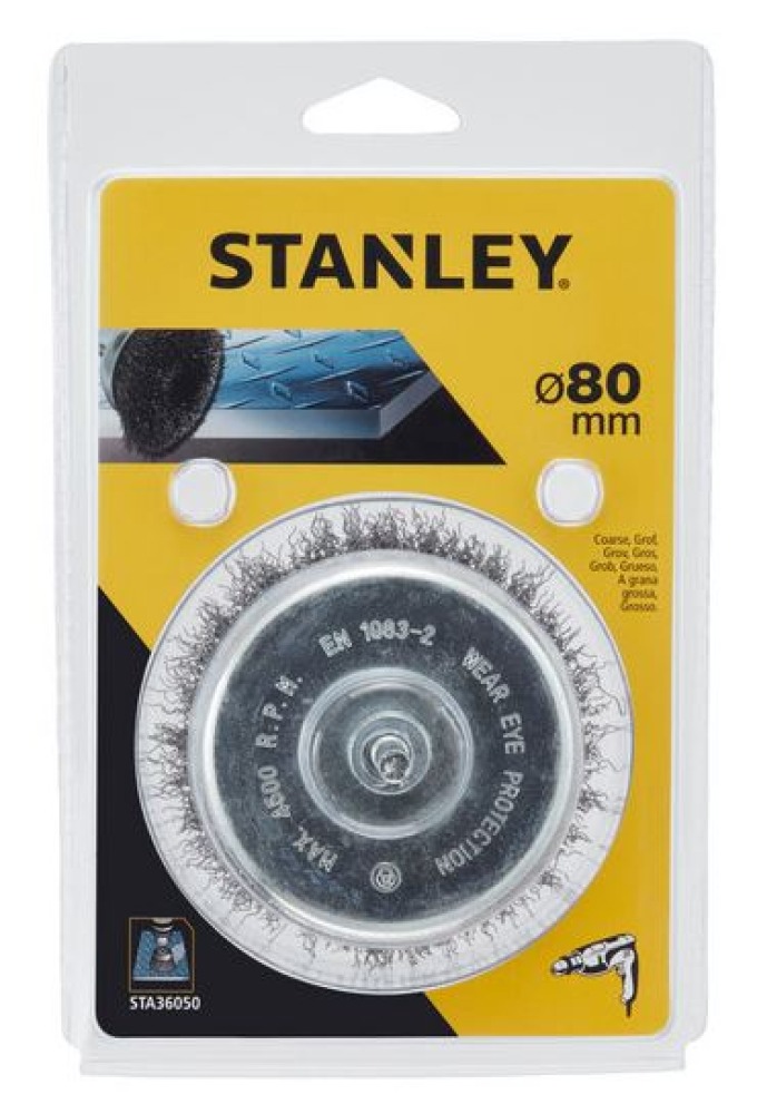 STA36050 STANLEY HRNKOVÝ OCELOVÝ VLNITÝ KARTÁČ HRUBÝ ⌀85MM DO VRTAČKY, UPÍNACÍ STOPKA ⌀ 6MM