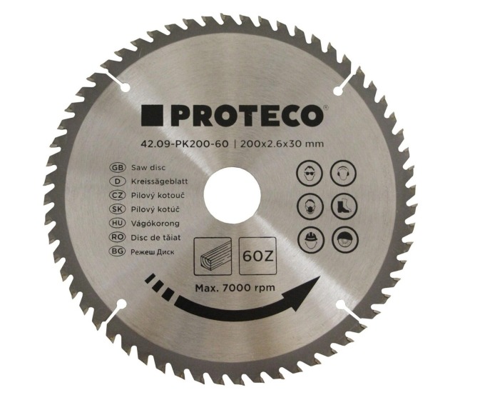 PROTECO 09-PK200-60 kotouč pilový SK 200x2.6x30 60z + redukce 30/20 mm