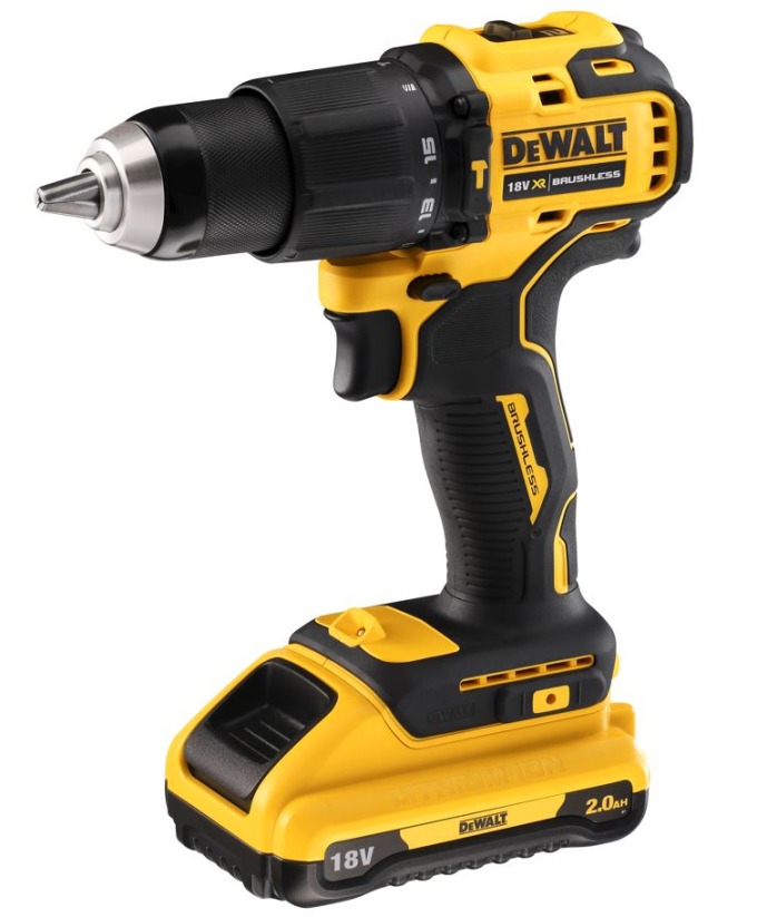 DCD709D2T DEWALT 18V AKU BEZUHLÍKOVÁ PŘÍKLEPOVÁ VRTAČKA/ŠROUBOVÁK , 2X BATERIE XR LI-ION 2,0 AH, KUFR T-STAK