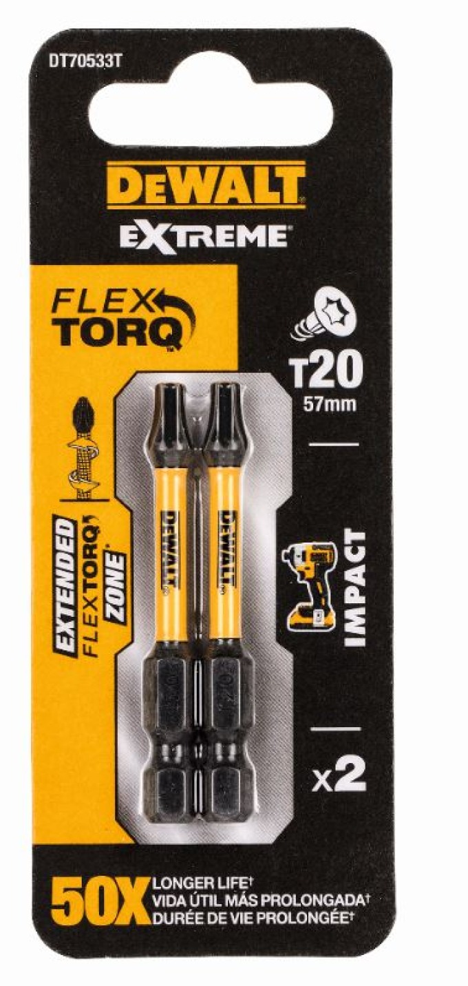 DT70533T DEWALT 2X TORZNÍ ŠROUBOVACÍ BIT 57MM, T20, EXTREME