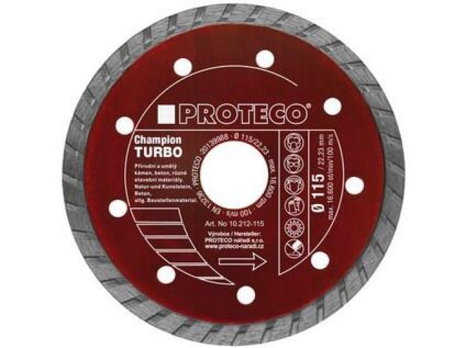 PROTECO 212-115 kotouč dia 115 mm celistvý segment TURBO CHAMPION kámen,bet.,ker.