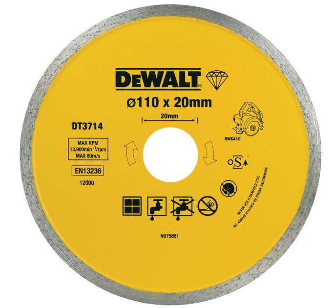 DT3714 DEWALT DIAMANTOVÝ KOTOUČ 110 X 20MM NA ŘEZÁNÍ DLAŽDIC