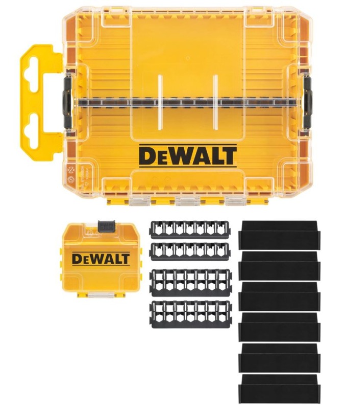 DT70802 DEWALT MALÁ SADA TOUGH CASE + MALÉ ULOŽNÉ POUZDRO + PŘEPÁŽKY A DRŽÁKY NA BITY