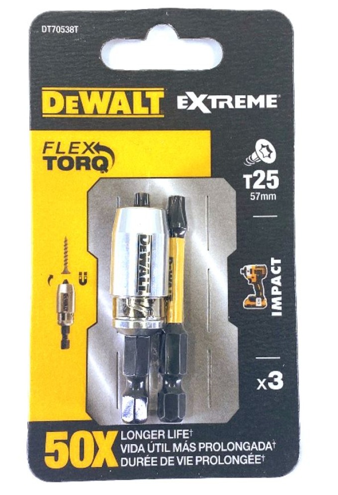 DT70538T DEWALT 2X ŠROUBOVACÍ BIT T25, 57MM + MAGNETICKÝ DRŽÁK TORSION