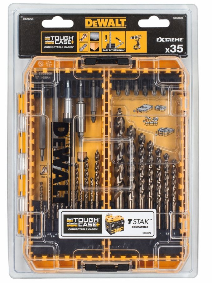 DT70756 DEWALT 35DÍLNÁ SADA VRTÁKŮ DO KOVU EXTREME 2 A BITŮ