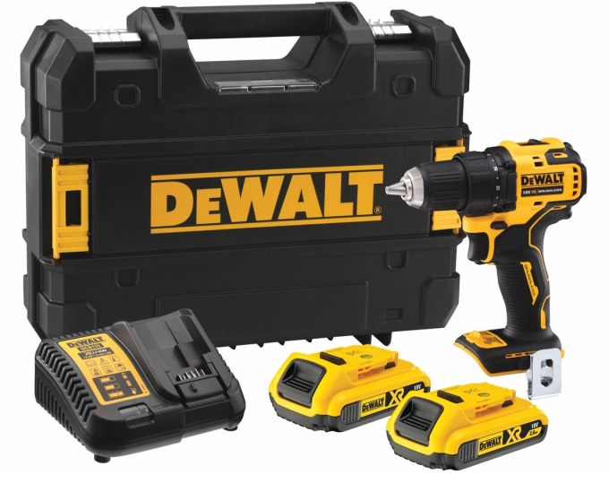 DCD708D2T DEWALT 18V AKU BEZUHLÍKOVÁ VRTAČKA/ŠROUBOVÁK , 2X BATERIE XR LI-ION 2,0 AH, KUFR T-STAK