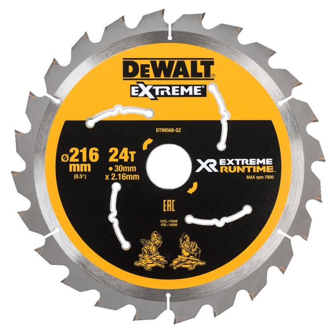 DT99568 DEWALT FLEXVOLT PILOVÝ KOTOUČ 216x30mm 24ZUBŮ ATB +7° PRO AKU POKOSOVÉ PILY