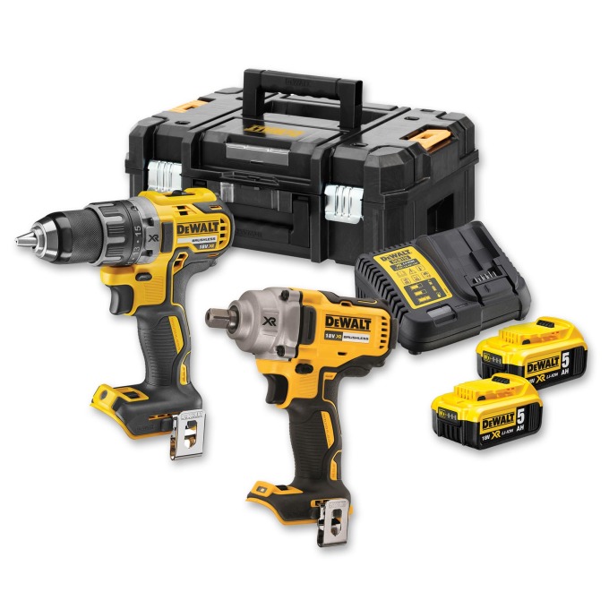 DCK2077P2T DEWALT 18VOLT AKU BEZUHLÍKOVÁ KOMBO SADA NÁŘADÍ, AKU RÁZOVÝ UTAHOVÁK 1/2" DCF894 A AKU VRTAČKA/ŠROUBOVÁK DCD791, 2 x 5,0Ah BATERIE LI-ION A KUFR T-STAK