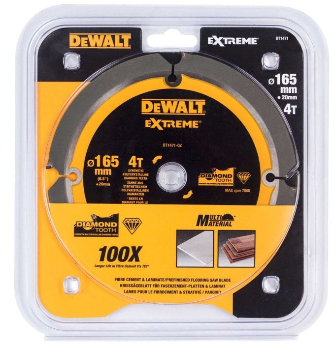 DT1471 DEWALT PILOVÝ KOTOUČ NA CEMENTOVLAKNITÉ DESKY A LAMINÁT, 165 X 20, 4 ZUBY, 12°