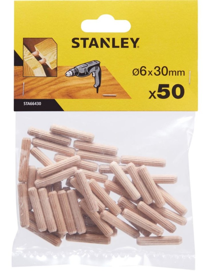 STA66430 STANLEY 50KS SPOJOVACÍCH VROUBKOVANÝCH DŘEVĚNÝCH KOLÍKŮ