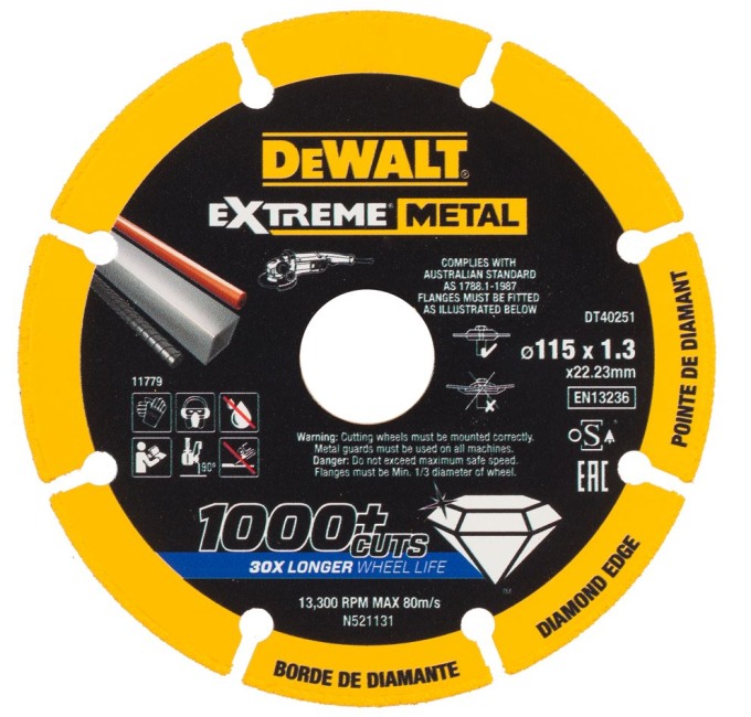 DT40251 DEWALT DIAMANTOVÝ KOTOUČ EXTREME METAL 115 X 22.23 X 1,3 MM