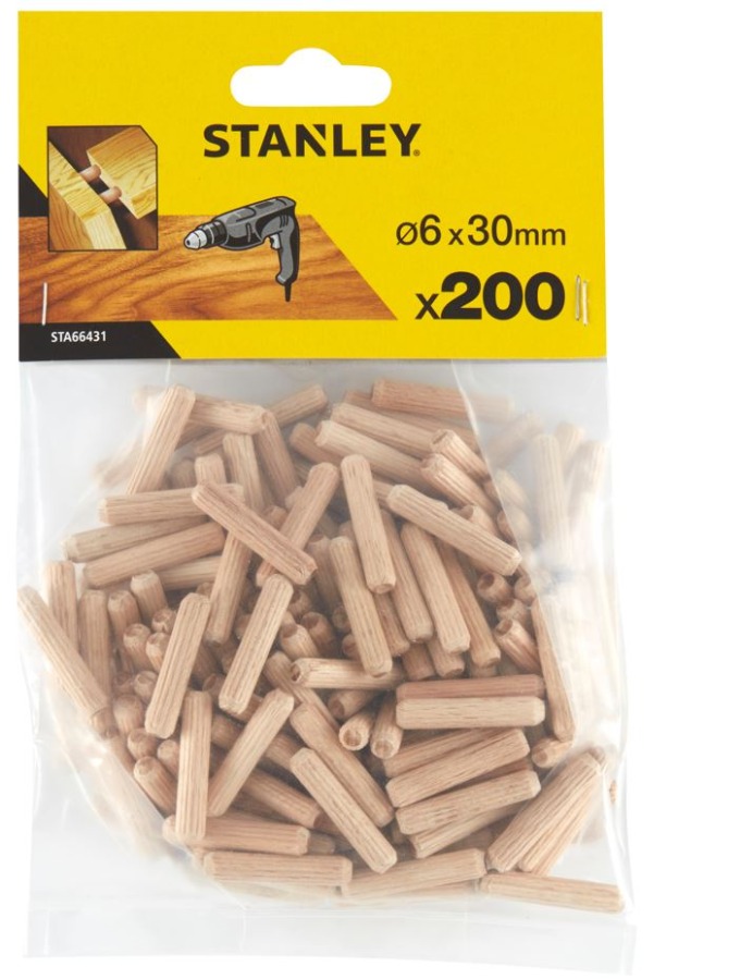 STA66431 STANLEY 200KS SPOJOVACÍCH VROUBKOVANÝCH DŘEVĚNÝCH KOLÍKŮ