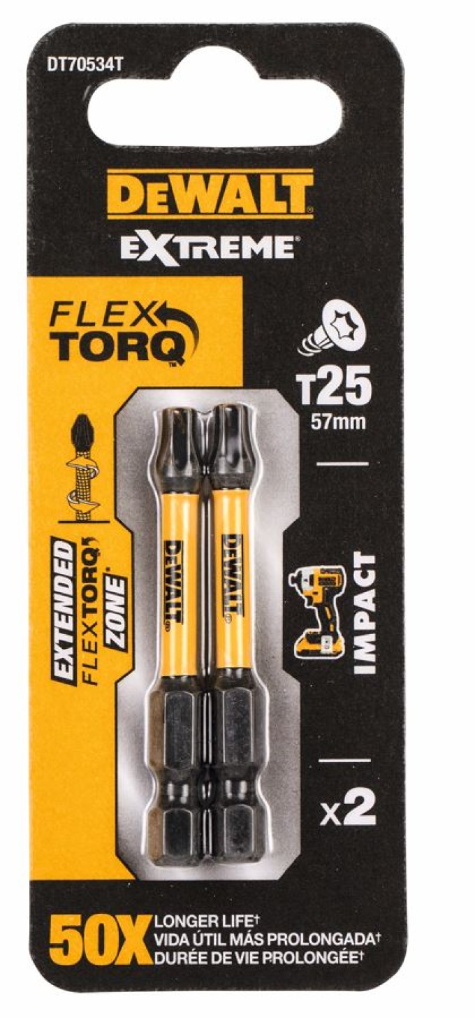 DT70534T DEWALT 2X TORZNÍ ŠROUBOVACÍ BIT 57MM, T25 EXTREME