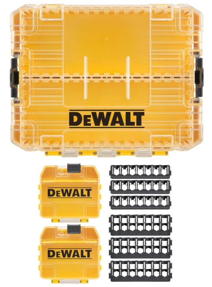 DT70803 DEWALT STŘEDNÍ SADA TOUGH CASE THICK + 2X MALÉ ÚLOŽNÉ POUZDRO + DRŽÁKY BITŮ