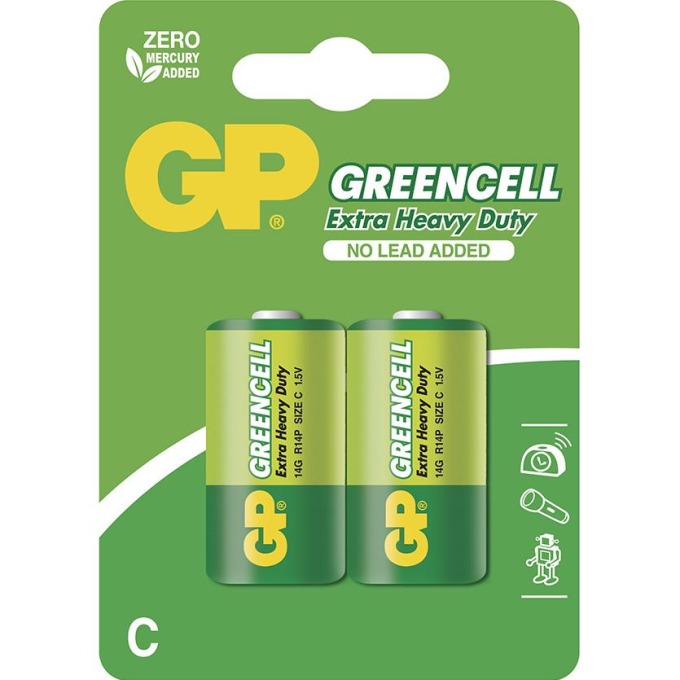 Zinková baterie GP Greencell C (R14), 2 ks