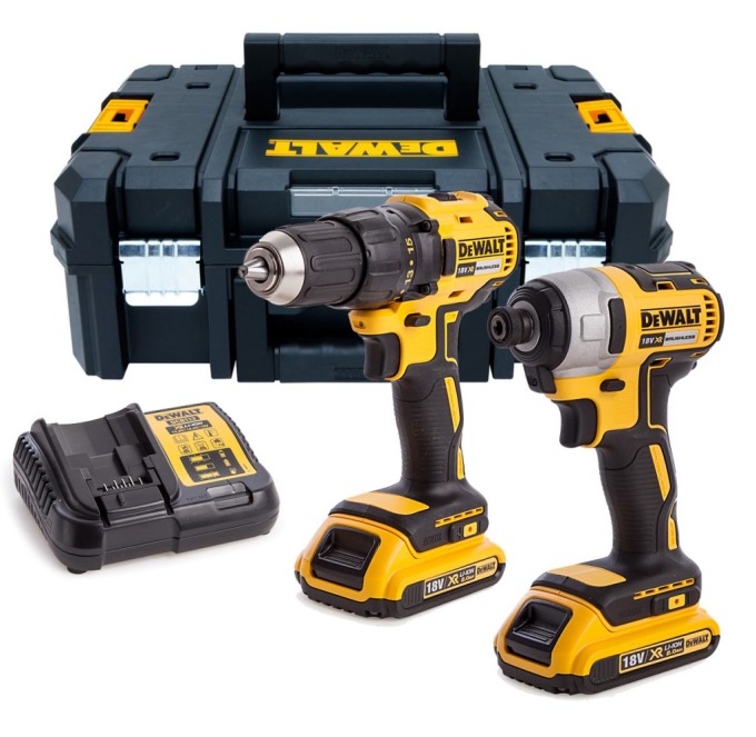 DCK2059D2T DEWALT 18VOLT AKU BEZUHLÍKOVÁ KOMBO SADA VRTAČKA/ŠROUBOVÁK DCD777 A RÁZOVÝ UTAHOVÁK 1/4" DCF787, 2X2,0Ah BATERIE XR LI-ION, NABÍJEČKA, KUFR