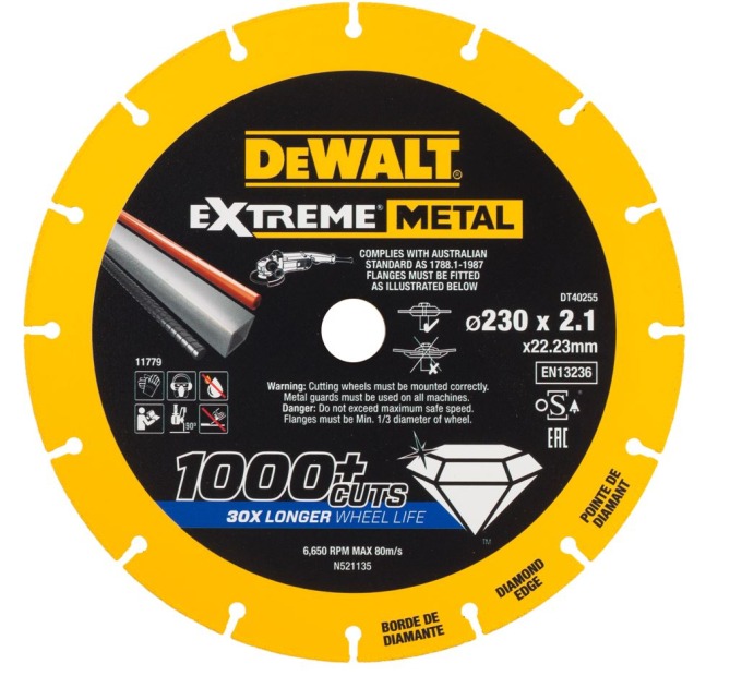 DT40255 DEWALT DIAMANTOVÝ KOTOUČ EXTREME METAL 230 X 22.23 X 2,1 MM