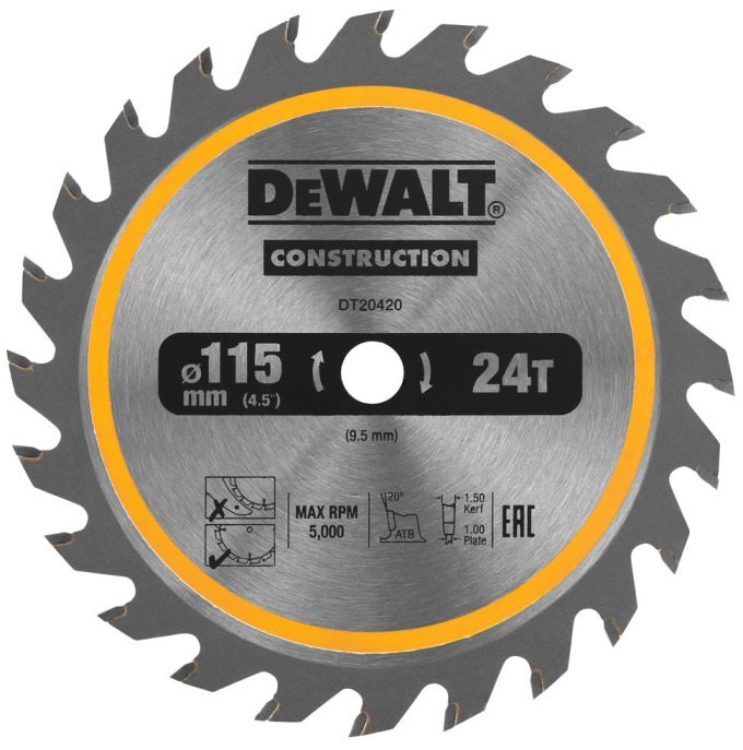 DT20420 DEWALT PILOVÝ KOTOUČ 115 X 9,5 MM, 24 ZUBŮ