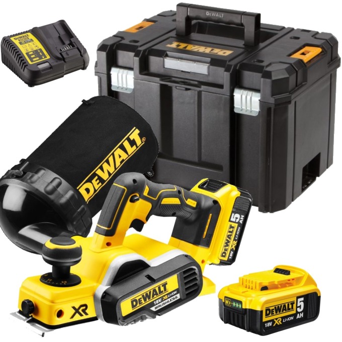 DCP580P2 DEWALT AKU BEZUHLÍKOVÝ HOBLÍK 18VOLT, 2X5,0AH BATERIE XR LI-ION, 82mm, 0-2mm UBĚR, V KUFRU T-STAK