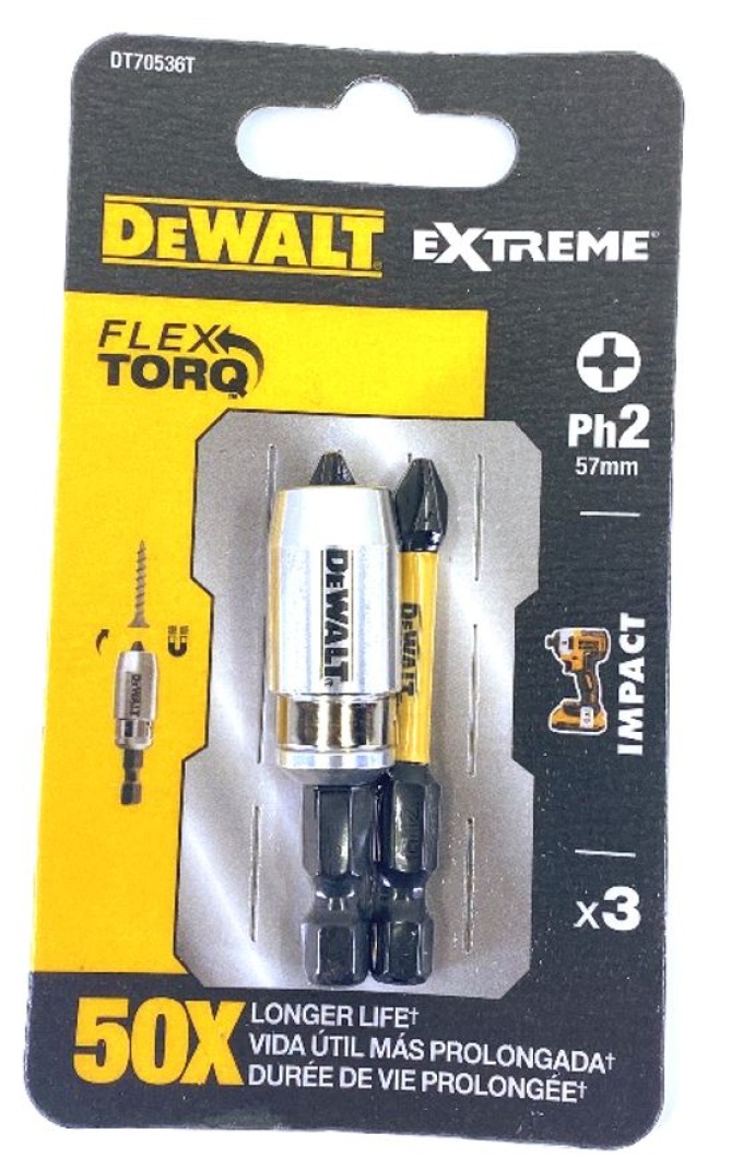 DT70536T DEWALT 2X ŠROUBOVACÍ BIT PH2, 57MM + MAGNETICKÝ DRŽÁK TORSION