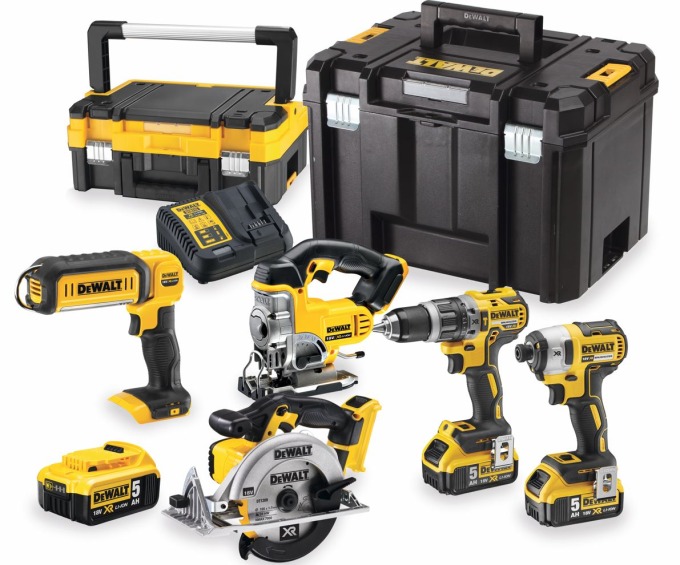 DCK551P3T DEWALT 18VOLT AKU KOMBO SADA 5 KS NÁŘADÍ, 3X 5,0AH BATERIE XR LI-ION, NABÍJEČKA, 2X KUFR T-STAK