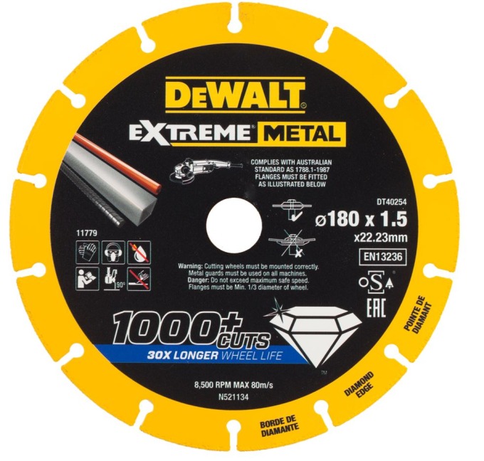 DT40254 DEWALT DIAMANTOVÝ KOTOUČ EXTREME METAL 180 X 22.23 X 1,5 MM