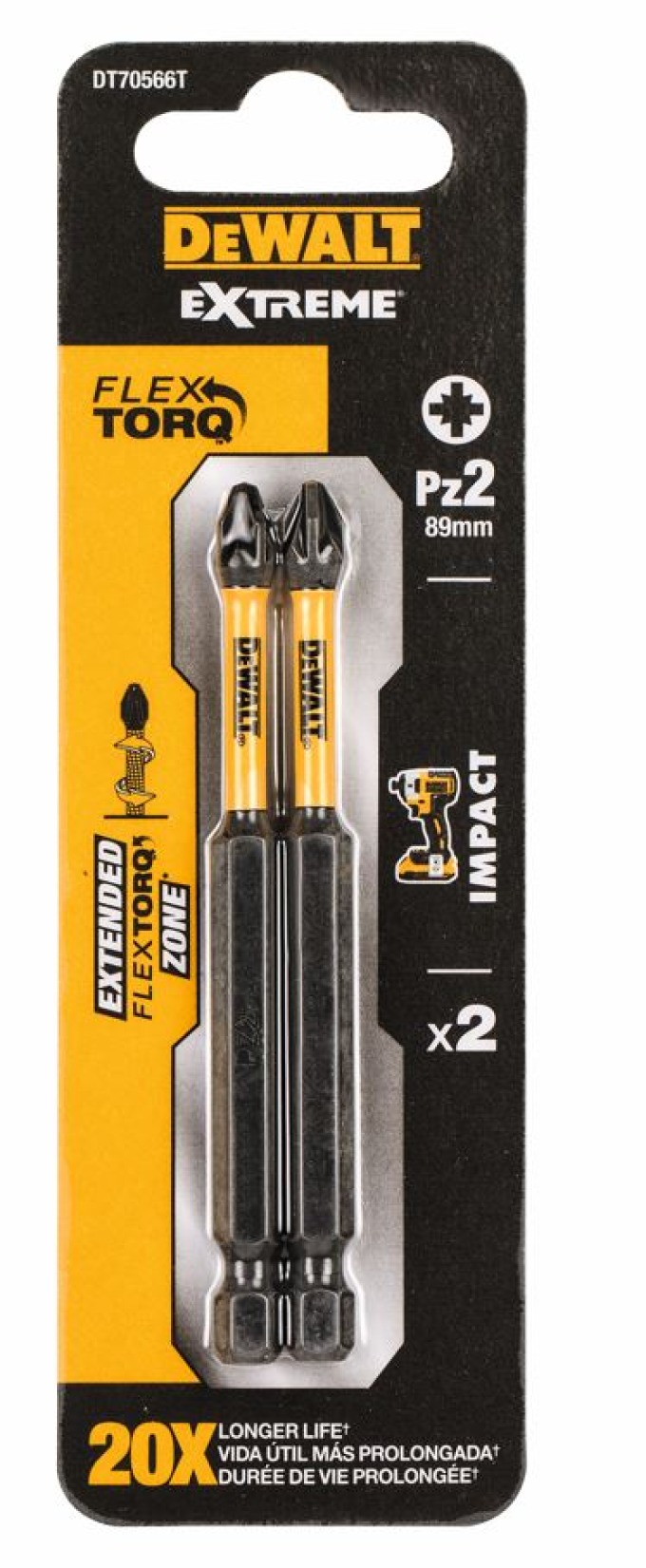 DT70566T DEWALT 2DÍLNÁ SADA BITŮ PZ2 X 89MM, TORSION IMPACT