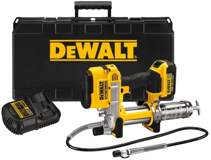 DCGG571M1 DeWALT 18 VOLT AKU TLAKOVÁ MAZNICE, 1x 4,0 Ah AKU XR LI-ION, NABÍJEČKA, KUFR STANDARD