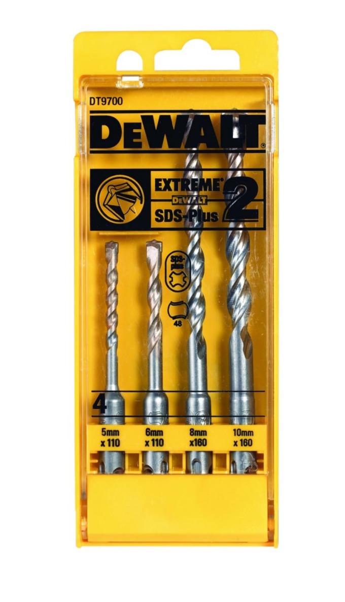 DT9700 DeWALT 4-DÍLNA SADA VRTÁKŮ SDS-PLUS EXTREME Ø 5, 6 ,8 ,10 MM V PLASTOVÉ KAZETĚ