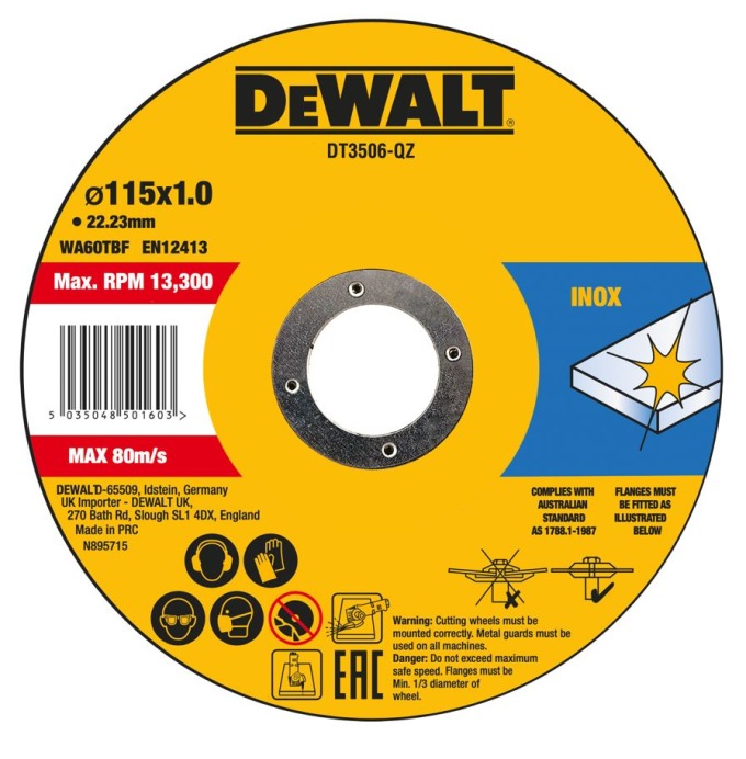 DT3506 DEWALT 10KS ŘEZNÝCH KOTOUČŮ NA NEREZ 115 X 1,0MM