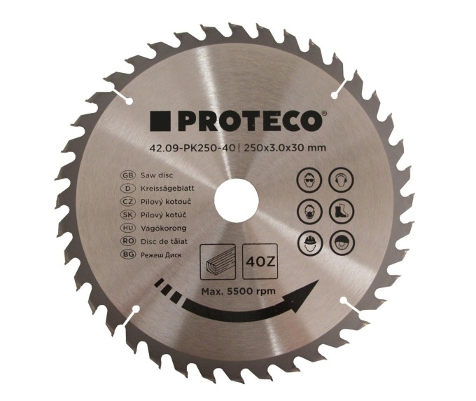 PROTECO 09-PK250-40 kotouč pilový SK 250x3.0x30 40z + redukce 30/20 mm