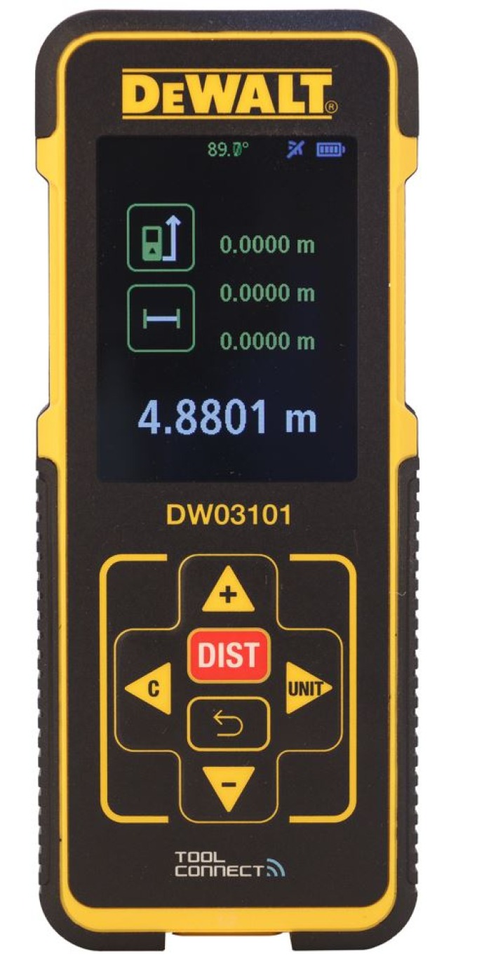 DW03101 DEWALT LASEROVÝ MĚŘIČ VZDÁLENOSTI S DOSAHEM 100 M, BATERIE 2 X AAA 1,5 V