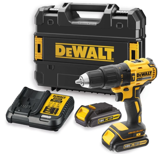 DCD778S2T DEWALT 18VOLT AKU BEZUHLÍKOVÁ, PŘÍKLEPOVÁ VRTAČKA / ŠROUBOVÁK, 2x XR LI-ION 1,5 Ah, KUFR T-STAK