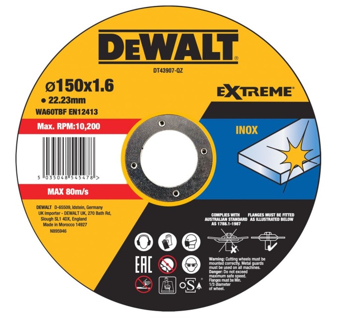 DT43907 DEWALT ŘEZNÝ KOTOUČ 150 X 22,23 X 1,6MM NEREZ OCEL