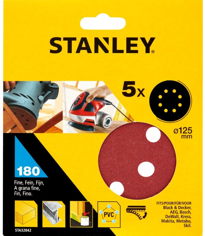 STA32042 STANLEY BRUSNÉ PAPÍRY PRO EXCENTRICKOU BRUSKU 125MM, P180, 5 KS