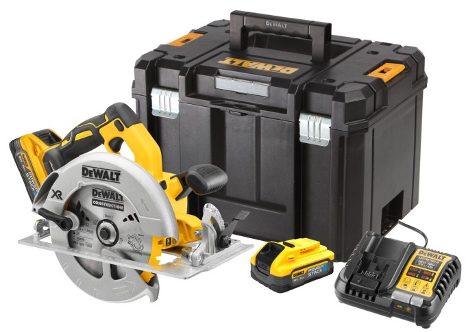 DCS570H2T DEWALT 18VOLT AKU BEZUHLÍKOVÁ KOTOUČOVÁ PILA 18VOLT , 184mm PRŮMĚR KOTOUČE, 2 x 5,0Ah POWERSTACK, KUFR T-STAK