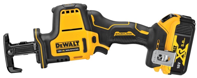 DCS369P2 DEWALT 18V AKU BEZUHLÍKOVÁ KOMPAKTNÍ MEČOVÁ PILA, 2 X 5,0 AH BATERIE, NABÍJEČKA, KUFR T-STAK