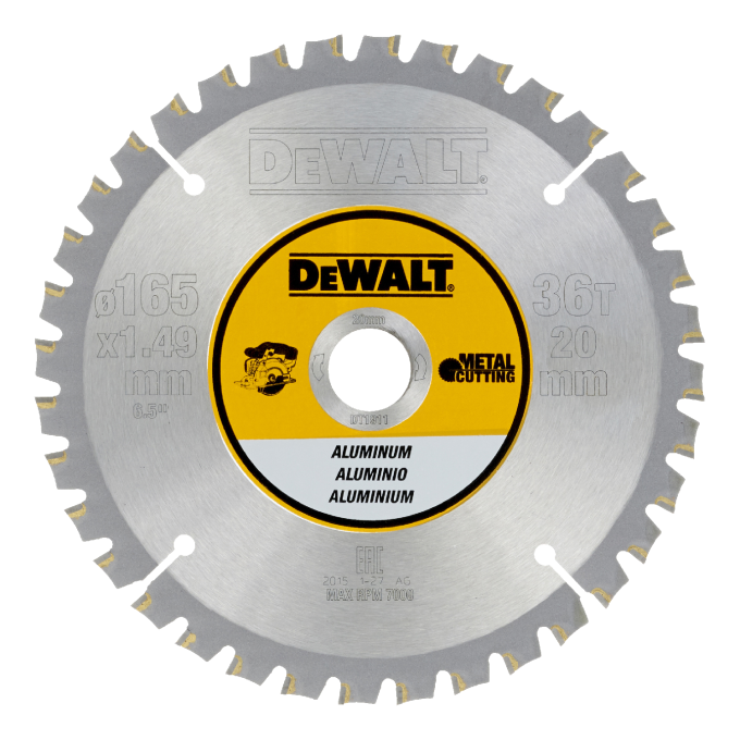 DT1911 DEWALT PILOVÝ KOTOUČ 165 x 20 mm, 36 zubů, +3°, NA ŘEZÁNÍ HLINÍKU - AKU PILY