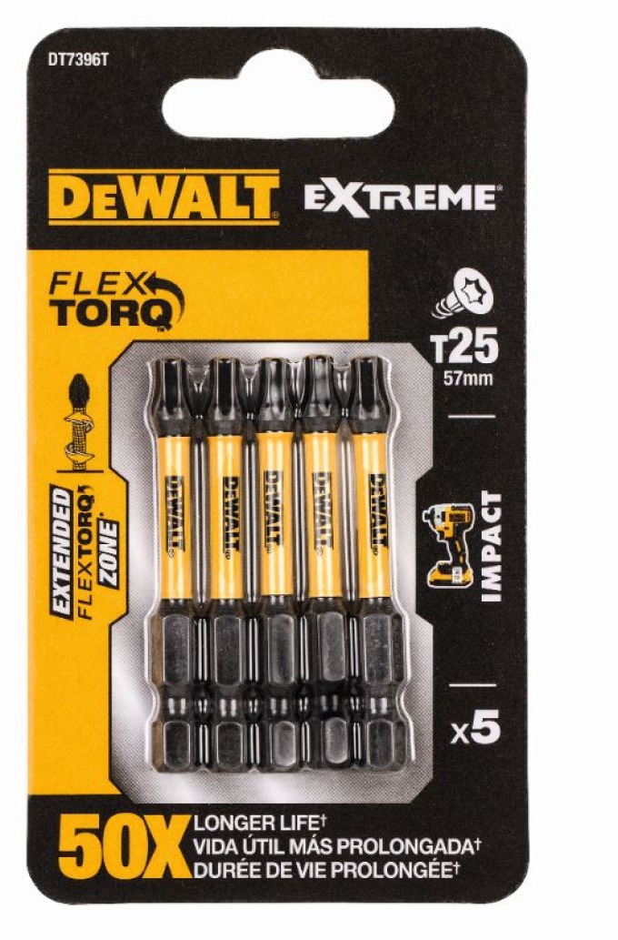 DT7396T DeWALT Sada bitů 5 ks, 57MM, TORX 25, EXTREME Torsion