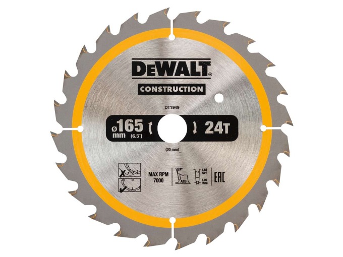 DT1949 DEWALT PILOVÝ KOTOUČ 165 x 20 mm, 24 zubů, ATB 24°, šířka kotouče 1 mm - AKU pily