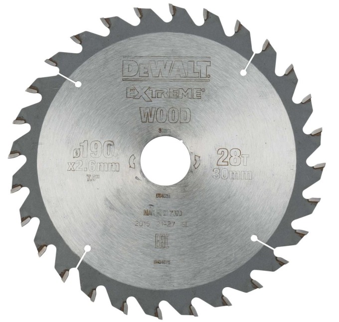 DT4033 DEWALT PILOVÝ KOTOUČ 190 X 30 MM, 28 ZUBŮ, ATB 10°, UNIVERZÁLNÍ ŘEZ