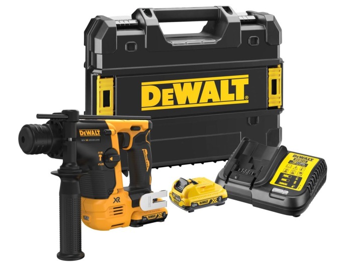 DCH072L2 DEWALT AKU 12V SDS-PLUS BEZUHLÍKOVÉ VRTACÍ KLADIVO, 1,1 J, 2 X 3,0 AH BATERIE, NABÍJEČKA, KUFR T-STAK