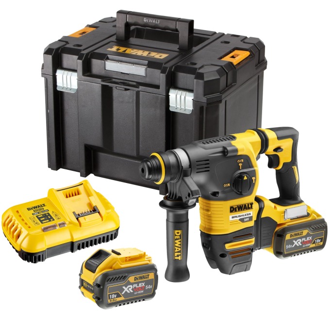 DCH333X2 DEWALT 54VOLT AKU BEZUHLÍKOVÉ, KOMBI KLADIVO SDS PLUS 54VOLT, 2x 9,0Ah Li-ION, KUFR T-STAK