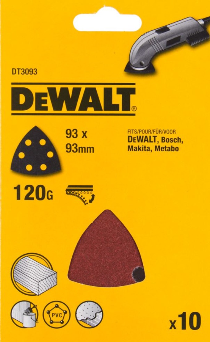 DT3093 DEWALT BRUSNÝ PAPÍR P 120, PRO DELTA BRUSKU 93 X 93 MM, 10 KS