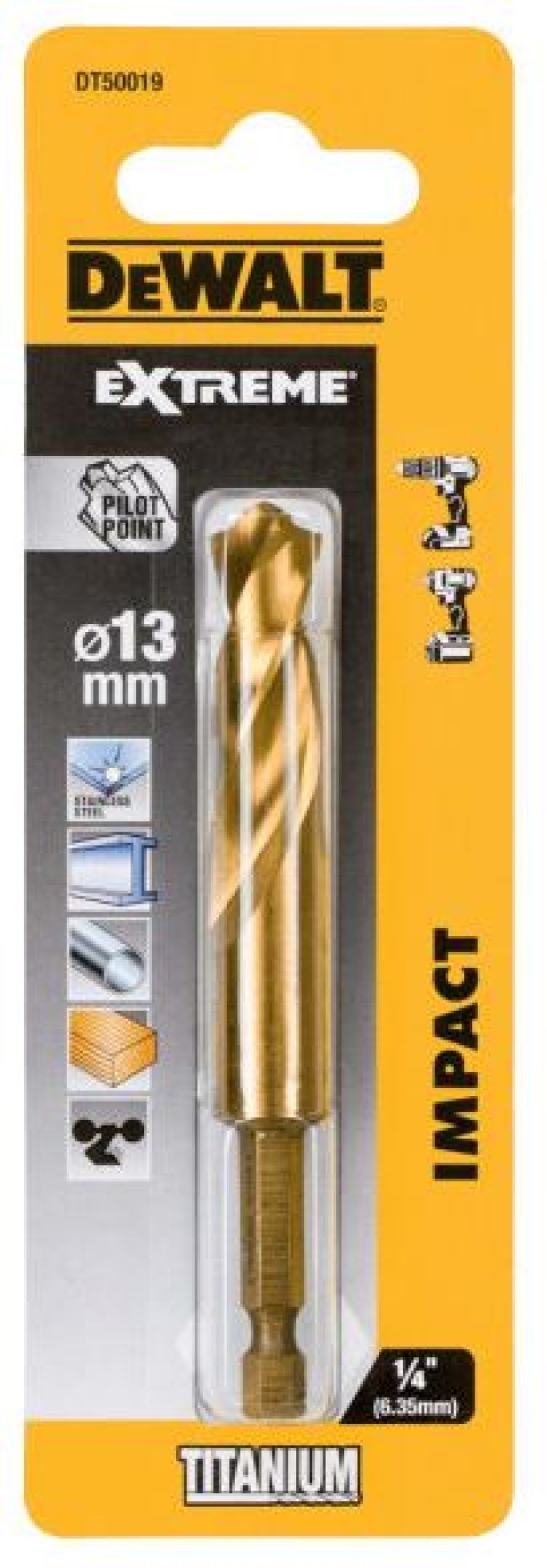 DT50019 DEWALT TITANOVÝ VRTÁK 13,0 X 101,6 MM DO KOVU