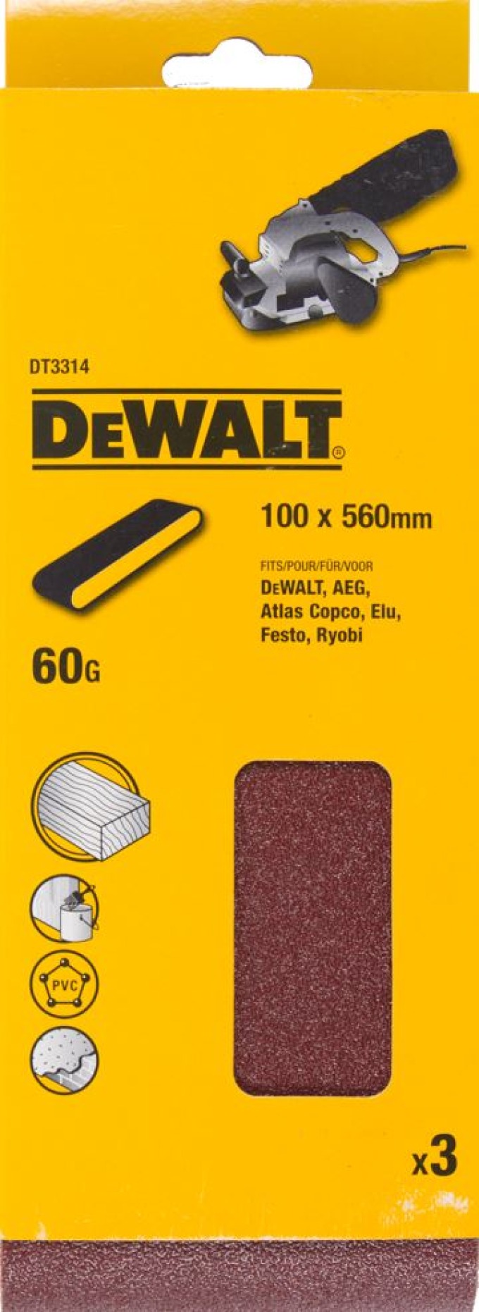 DT3314 DEWALT Brusné pásy, 100 × 560 mm, K60 - 3 ks