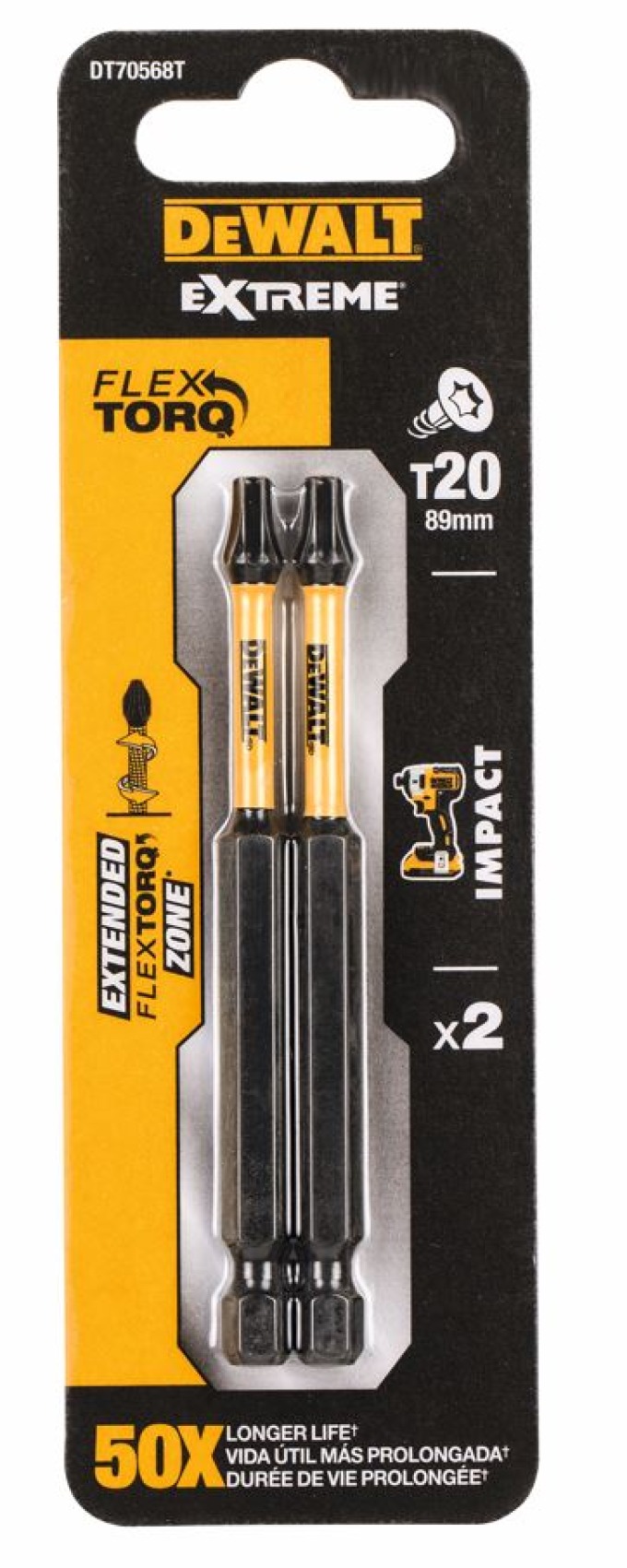 DT70568T DEWALT 2DÍLNÁ SADA BITŮ T20 X 89MM, TORSION IMPACT