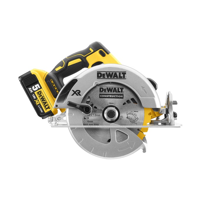 DCS570P2 DEWALT 18VOLT AKU BEZUHLÍKOVÁ KOTOUČOVÁ PILA 18VOLT , 184mm PRŮMĚR KOTOUČE, 2 x 5,0Ah, KUFR T-STAK